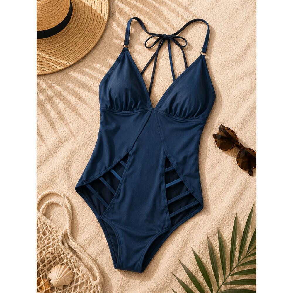 Adore Me Women's Full Sexy Cut Out One Piece Swimsuit Adjustable Straps Black XL
